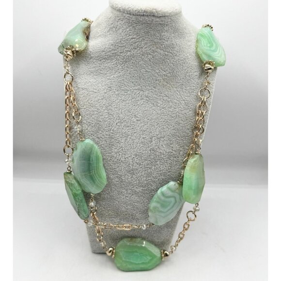 Vintage Jewelry - Vintage green stone geode crystal double strand necklace